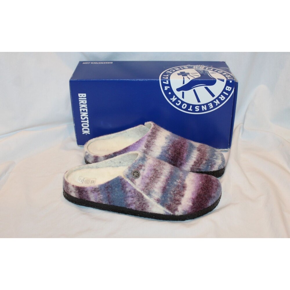 BIRKENSTOCK ZERMATT STRIPE SHEARLING SUEDE CLOGS NEW MAUVE PURPLE EU 38 NARROW